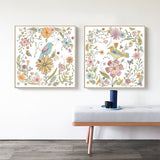 NNEDSZ Wall Art 100cmx100cm Floral birds 2 Sets Gold Frame Canvas