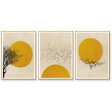 NNEDSZ Wall Art 70cmx100cm Flock Of Birds Sun Silhouette 3 Sets Gold Frame Canvas