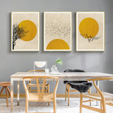 NNEDSZ Wall Art 70cmx100cm Flock Of Birds Sun Silhouette 3 Sets Gold Frame Canvas