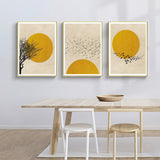 NNEDSZ Wall Art 80cmx120cm Flock Of Birds Sun Silhouette 3 Sets Gold Frame Canvas