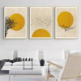 NNEDSZ Wall Art 90cmx135cm Flock Of Birds Sun Silhouette 3 Sets Gold Frame Canvas
