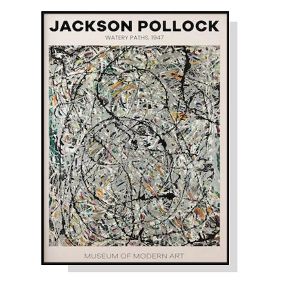 NNEDSZ Wall Art 90cmx135cm Jackson Pollock Exhibition III Black Frame Canvas