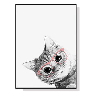 NNEDSZ Wall Art 40cmx60cm Cat With Glasses Black Frame Canvas