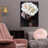 NNEDSZ Wall Art 90cmx135cm Flower African Woman Black Frame Canvas