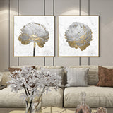 NNEDSZ Wall Art 40cmx40cm Gold And White Blossom On White 2 Sets Gold Frame Canvas