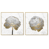 NNEDSZ Wall Art 80cmx80cm Gold And White Blossom On White 2 Sets Gold Frame Canvas