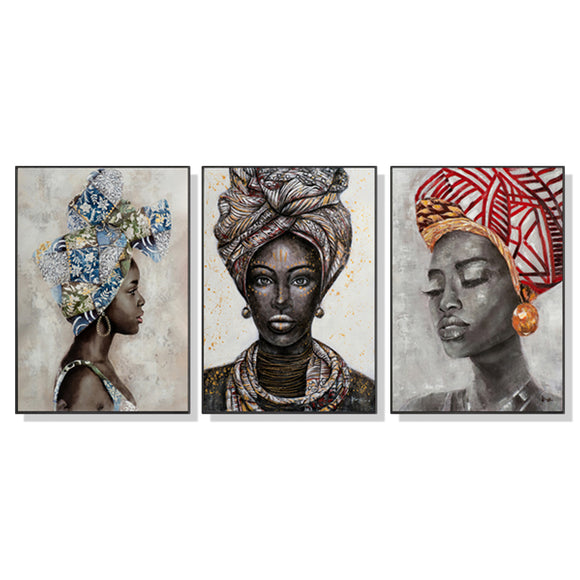 NNEDSZ Wall Art 80cmx120cm African women II 3 Sets Black Frame Canvas