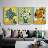 NNEDSZ Wall Art 100cmx150cm Van Gogh sunflowers Roses 3 Sets Gold Frame Canvas