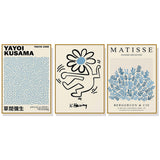 NNEDSZ Wall Art 50cmx70cm Blue Matisse,Yayoi Kusama, Keith Haring Mix Art 3 Sets Gold Frame Canvas