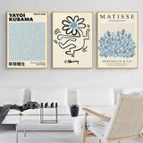 NNEDSZ Wall Art 50cmx70cm Blue Matisse,Yayoi Kusama, Keith Haring Mix Art 3 Sets Gold Frame Canvas