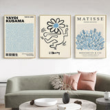 NNEDSZ Wall Art 50cmx70cm Blue Matisse,Yayoi Kusama, Keith Haring Mix Art 3 Sets Gold Frame Canvas