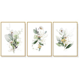 NNEDSZ Wall Art 60cmx90cm Green and Gold Watercolor Botanical 3 Sets Gold Frame Canvas