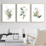NNEDSZ Wall Art 60cmx90cm Green and Gold Watercolor Botanical 3 Sets Gold Frame Canvas