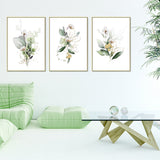NNEDSZ Wall Art 60cmx90cm Green and Gold Watercolor Botanical 3 Sets Gold Frame Canvas