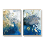 NNEDSZ Wall Art 70cmx100cm Marbled Blue And Gold 2 Sets Gold Frame Canvas