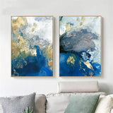 NNEDSZ Wall Art 70cmx100cm Marbled Blue And Gold 2 Sets Gold Frame Canvas
