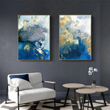 NNEDSZ Wall Art 70cmx100cm Marbled Blue And Gold 2 Sets Gold Frame Canvas