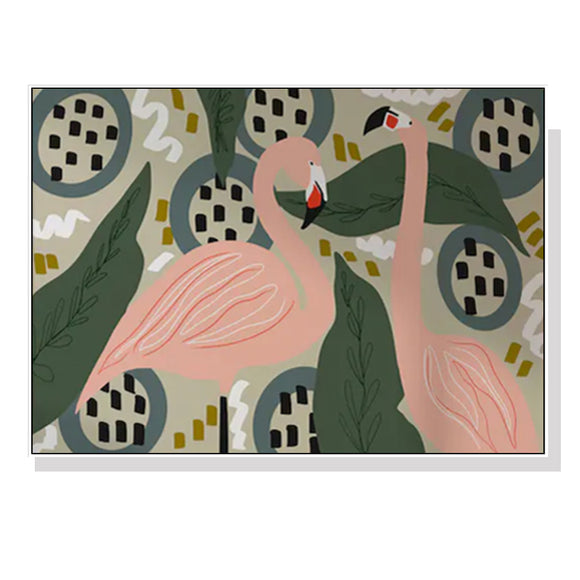 NNEDSZ Wall Art 90cmx135cm Flamingo White Frame Canvas