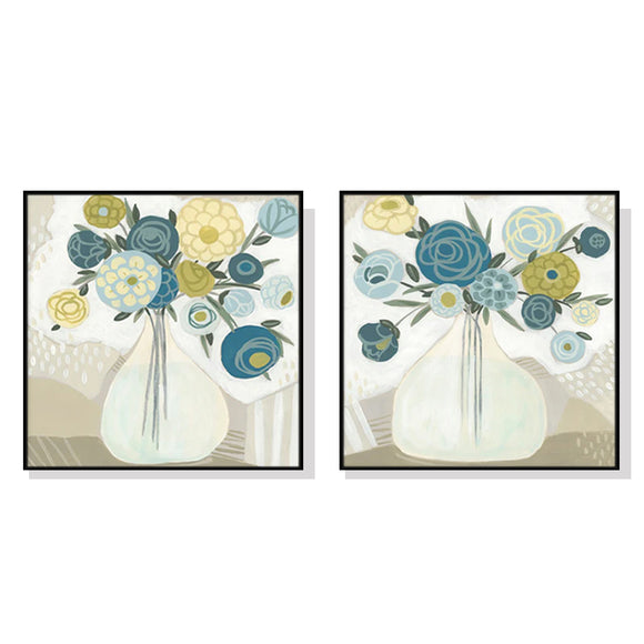 NNEDSZ Wall Art 50cmx50cm Blue Bouquet 2 Sets Black Frame Canvas