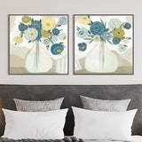 NNEDSZ Wall Art 50cmx50cm Blue Bouquet 2 Sets Black Frame Canvas