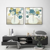 NNEDSZ Wall Art 60cmx60cm Blue Bouquet 2 Sets Black Frame Canvas