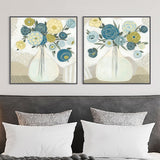 NNEDSZ Wall Art 60cmx60cm Blue Bouquet 2 Sets Black Frame Canvas