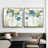 NNEDSZ Wall Art 60cmx60cm Blue Bouquet 2 Sets Black Frame Canvas