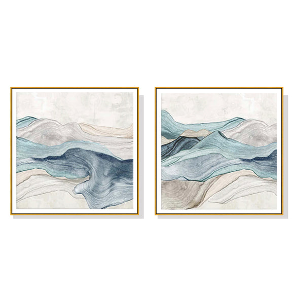 NNEDSZ Wall Art 50cmx50cm Blue Mountain 2 Sets Gold Frame Canvas