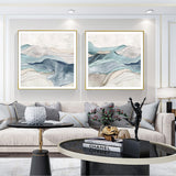 NNEDSZ Wall Art 70cmx70cm Blue Mountain 2 Sets Gold Frame Canvas