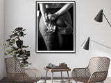 NNEDSZ Wall Art 100cmx150cm Woman Drinking Wine In The Bar, Black Frame Canvas