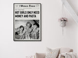 NNEDSZ Wall Art 50cmx70cm Vintage Fashion Woman Eating Pasta, Black Frame Canvas
