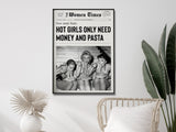 NNEDSZ Wall Art 60cmx90cm Vintage Fashion Woman Eating Pasta, Black Frame Canvas