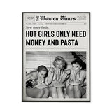 NNEDSZ Wall Art 70cmx100cm Vintage Fashion Woman Eating Pasta, Black Frame Canvas