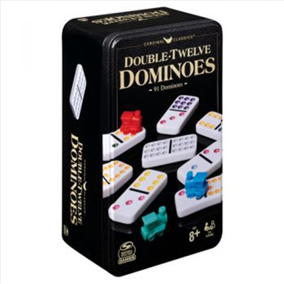 NNEDSZ Classic Double 12 Coloured Dominoes with Mexican Train in Tin