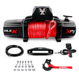 NNEDSZ 12V Electric Winch 14500LBS synthetic rope with 2 Pairs Recovery Tracks Gen2.0 Black