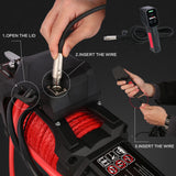 NNEDSZ 12V Electric Winch 14500LBS synthetic rope with 2 Pairs Recovery Tracks Gen2.0 Black