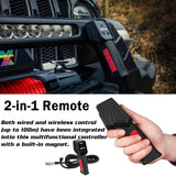 NNEDSZ 12V Electric Winch 14500LBS synthetic rope with 2 Pairs Recovery Tracks Gen2.0 Black