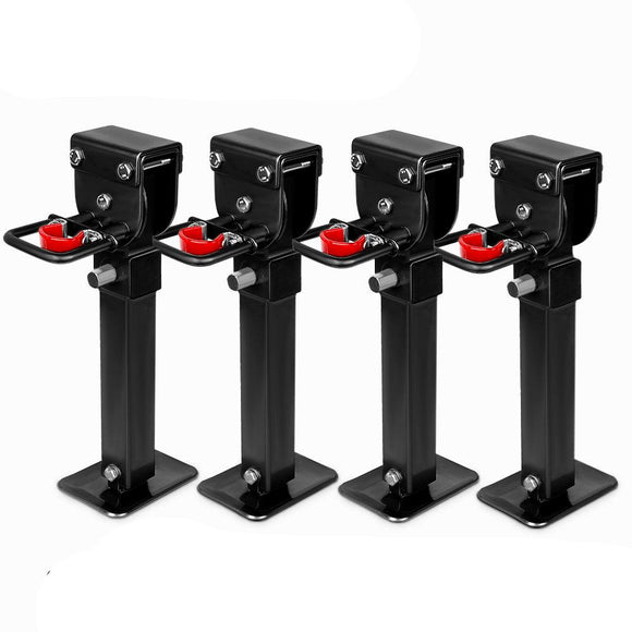 NNEDSZ 4x 440mm Drop Down Corner Legs W/Handle Steel Base Caravan Stabilizer Black