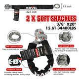 NNEDSZ Recovery Rope kit Snatch Strap Soft Shackles Hitch receiver Kinetic Tire Deflator