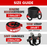 NNEDSZ Recovery Rope kit Snatch Strap Soft Shackles Hitch receiver Kinetic Tire Deflator