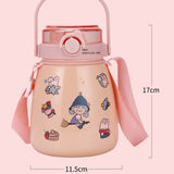 NNEDSZ 1000ml Large Water Bottle Stainless Steel Straw Water Jug with FREE Sticker Packs (Blue)