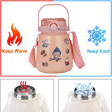 NNEDSZ 1000ml Large Water Bottle Stainless Steel Straw Water Jug with FREE Sticker Packs (Blue)