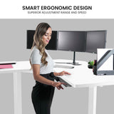 NNEDSZ FORTIA 98W x 98W x 48D Dual-Motor 80kg Load Adjustable Electric Sit to Stand Up Corner Desk - White/White Frame