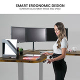 NNEDSZ FORTIA 173W x 173W x 75D 3-Motor 120kg Load Adjustable Electric Sit to Stand Up Corner Desk - Walnut/Silver Frame