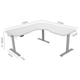 NNEDSZ FORTIA 173W x 173W x 75D 3-Motor 120kg Load Adjustable Electric Sit to Stand Up Corner Desk - White/Silver Frame