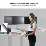 NNEDSZ FORTIA 173W x 173W x 75D 3-Motor 120kg Load Adjustable Electric Sit to Stand Up Corner Desk - White/Silver Frame