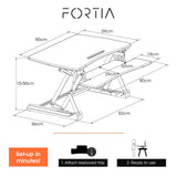NNEDSZ FORTIA Desk Riser 90cm Wide Adjustable Sit to Stand, for Dual Monitor, Keyboard, Laptop, White