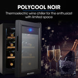 NNEDSZ POLYCOOL 33L 12 Bottle Wine Bar Fridge Countertop Cooler Compressor Mirrored Glass Door, Black