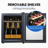 NNEDSZ POLYCOOL 33L 12 Bottle Wine Bar Fridge Countertop Cooler Compressor Mirrored Glass Door, Black