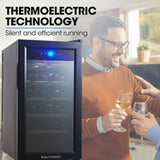 NNEDSZ POLYCOOL 47L 18 Bottle Wine Bar Fridge Countertop Cooler Compressor Mirrored Glass Door, Black
